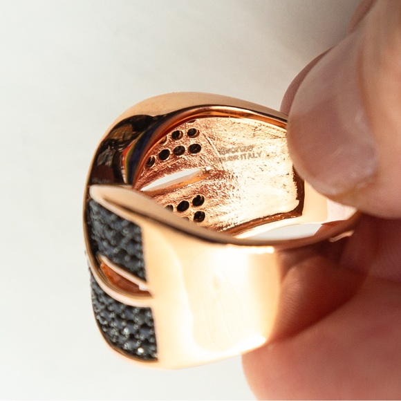 Bronzo Italia 1.5 cttw black spinel crossover statement ring rose gold tone 10 - Picture 14 of 16